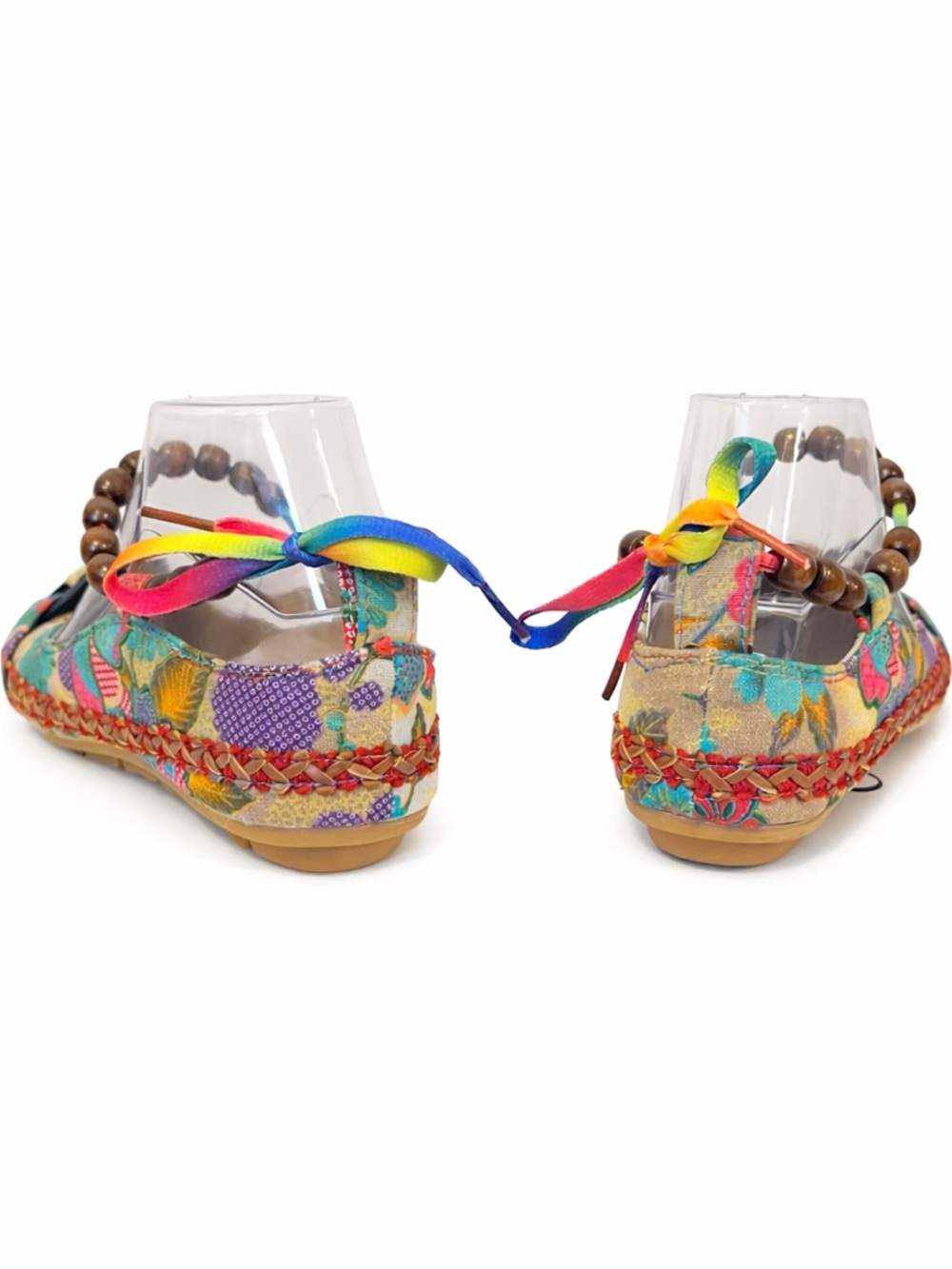 Colorful Floral Espadrille Sandals with Beaded Ankle Tie - Picture 6 of 6